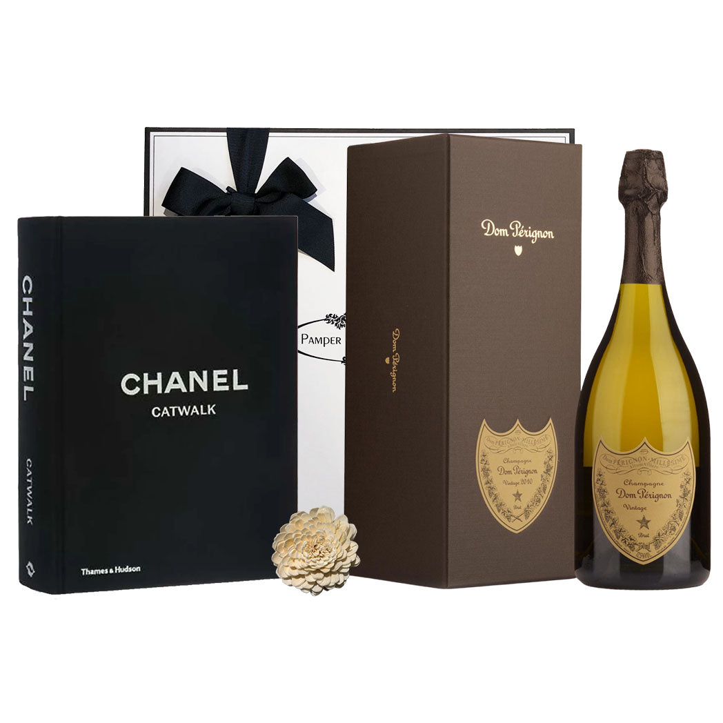 Chanel Catwalk coffee table book with a bottle of Dom Pérignon vintage champagne beautifully packaged and presented in our signature gift box.