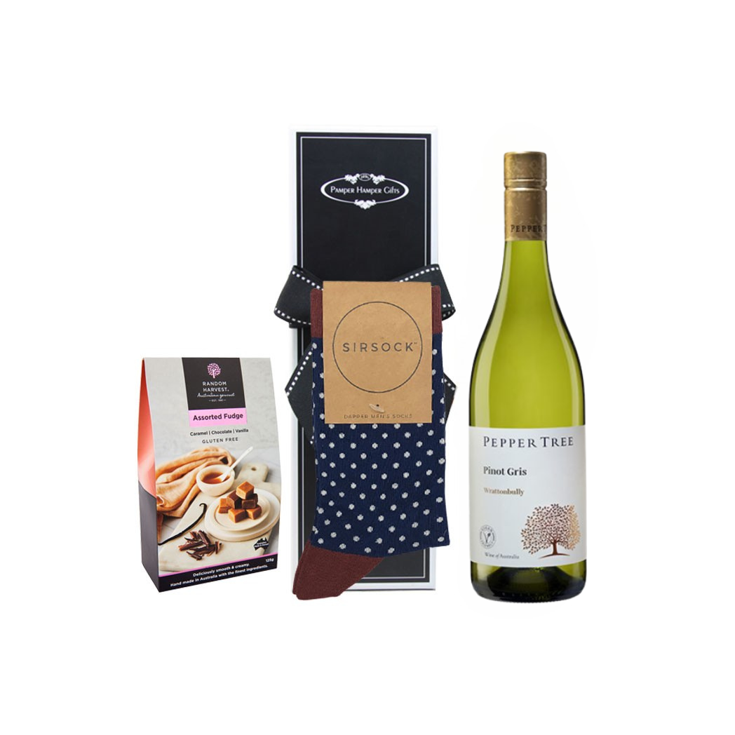 SirSock White Wine & Gourmet Fudge Hamper | Father's Day