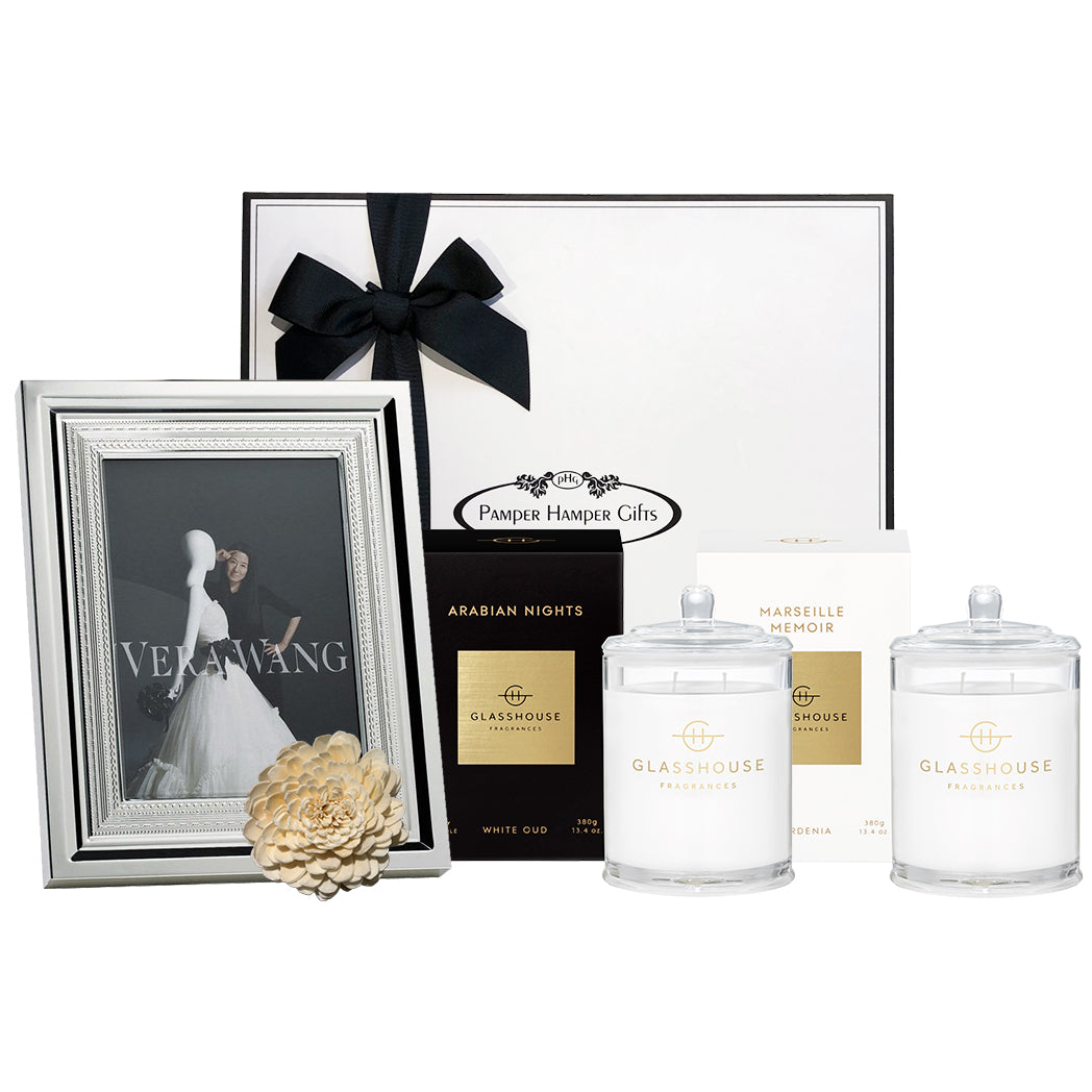 Vera Wang Wedgwood With Love Silver Photo Frame (5 x 7 inch), Glasshouse Fragrances 380g Triple Scented Soy Candle (Gardenia), Glasshouse Fragrances 380g Triple Scented Soy Candle (White Oud)
