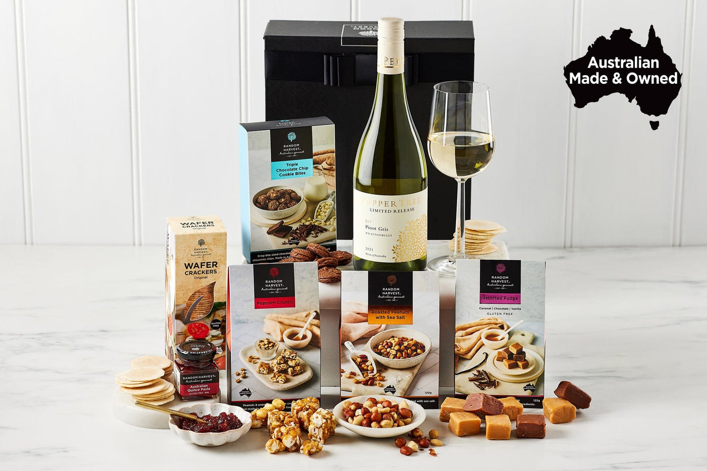 White Wine with Nibbles Gourmet Hamper from Pamper Hamper Gifts Australia
