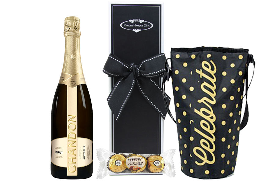 Chandon Sparkling Chardonnay Pinot Noir Brut NV 750ml, Celebrate Wine Cooler and Ferrero Rocher Triple Pack