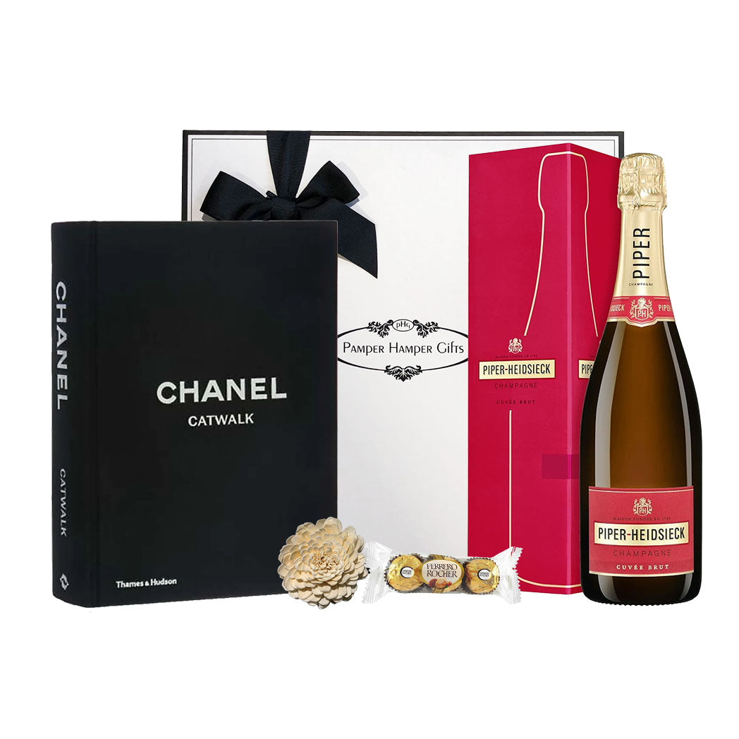 Chanel Catwalk coffee table book with Piper Heidsieck Champagne and Ferrero Rocher chocolates beautifully packaged and presented in our signature gift box.