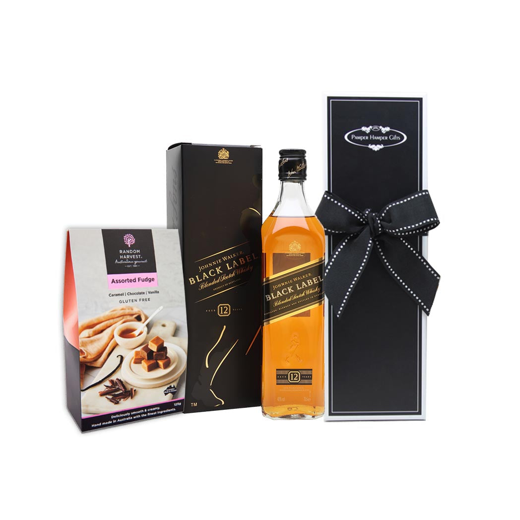 Johnnie Walker Black Label and some chocolates beautifully packaged in our signature gift box.