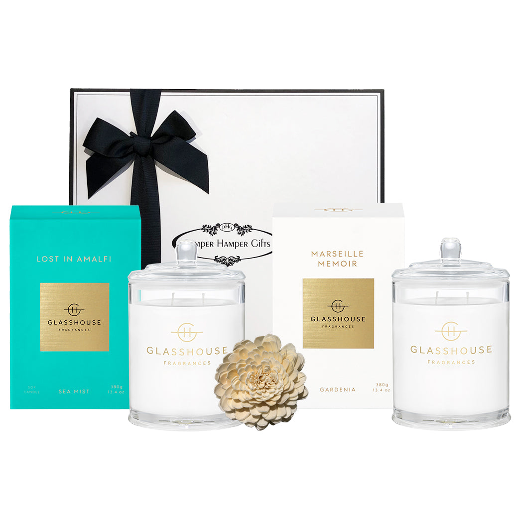 Glasshouse Gardenia and Sea Mist Candle Hamper
